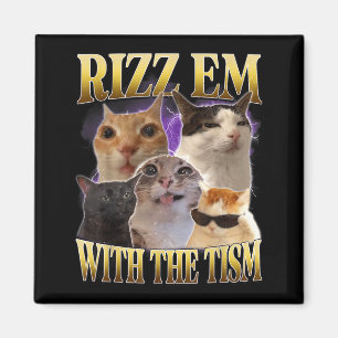 Rizz Em With The Tism Vintage Retro 90s Funny Cat  Magnet