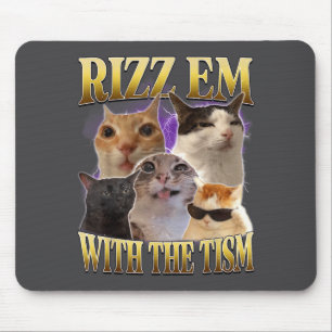Rizz Em With The Tism Vintage Retro 90s Funny Cat Mouse Pad
