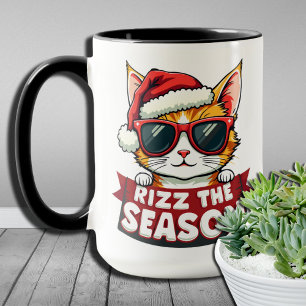 Rizz The Season Funny Christmas Holiday Cat Santa Mug