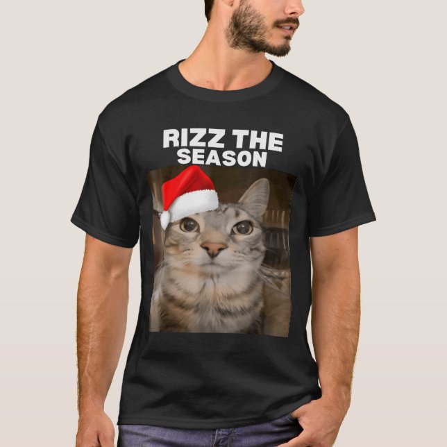 Rizz The Season Funny Christmas Pajamas Cat Meme B T-Shirt (Front)