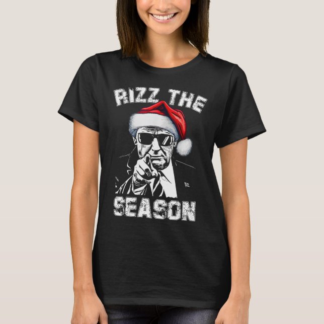 Rizz The Season Funny Trump Merry Christmas Santa  T-Shirt (Front)