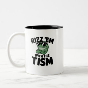 Rizz Them With the Tism Cool Frog Two-Tone Coffee Mug