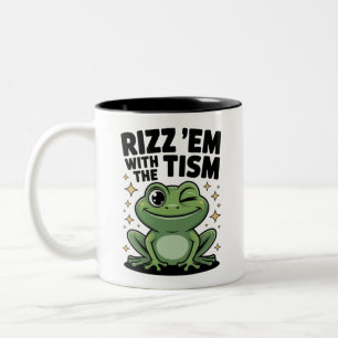 Rizz Them With the Tism Cool Frog Two-Tone Coffee Mug