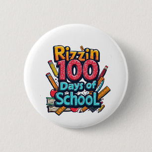 Rizzin 100 Days of School Gen Alpha Funny 6 Cm Round Badge