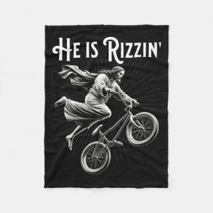 Rizzler Getting Air Funny Rizz He Is Rizzin Jesus Fleece Blanket