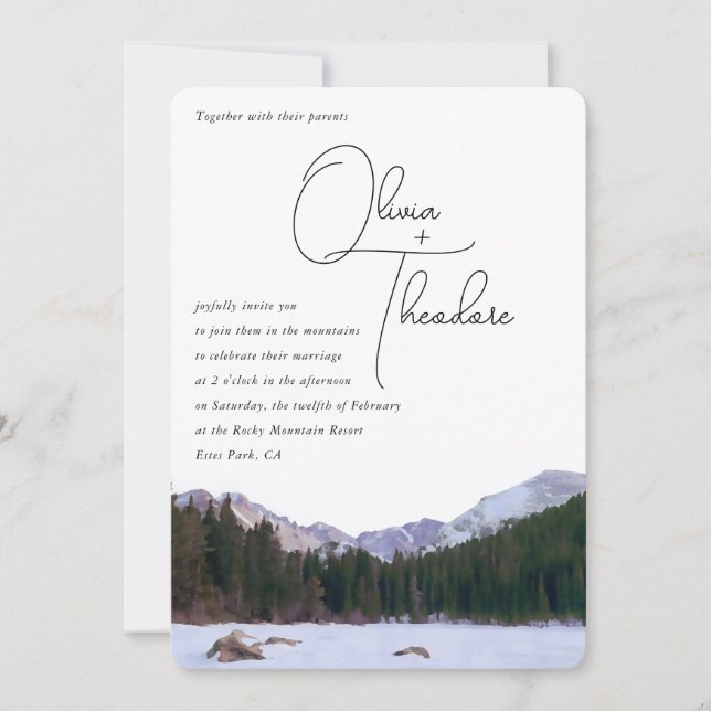 RMNP Winter Mountain Wedding  Invitation (Front)