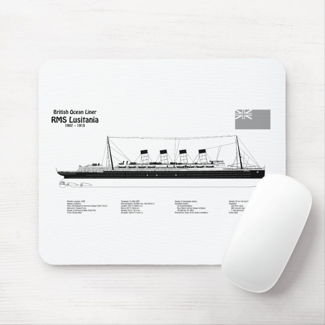 RMS Lusitania - Ship Blueprint Plans BD Mouse Pad (With Mouse)
