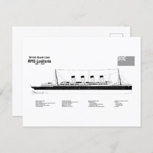 RMS Lusitania - Ship Blueprint Plans BD Postcard