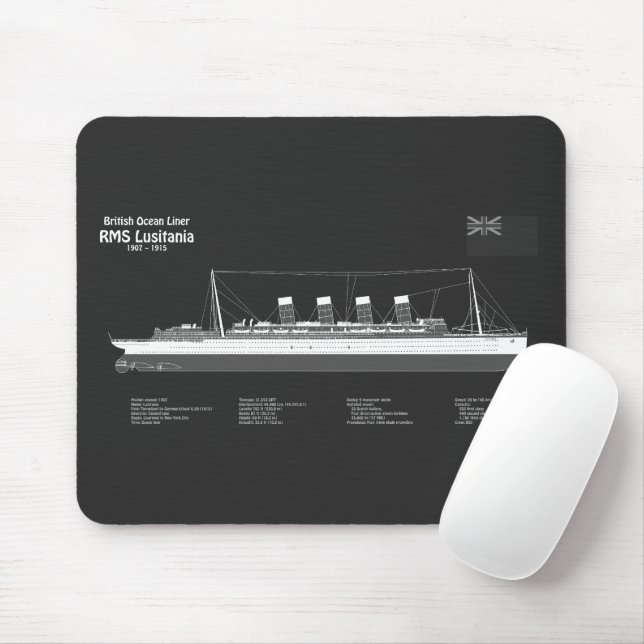 RMS Lusitania - Ship Blueprint Plans PBD Mouse Pad (With Mouse)