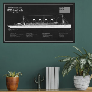 RMS Lusitania - Ship Blueprint Plans PBD Photo Print