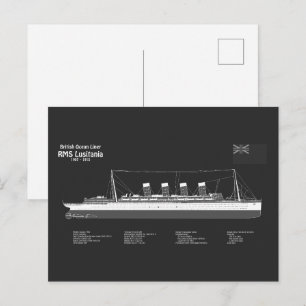 RMS Lusitania - Ship Blueprint Plans PBD Postcard