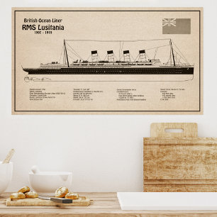 RMS Lusitania - Ship Blueprint Plans SD Photo Print