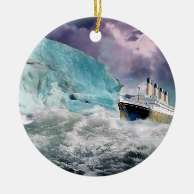 RMS Titanic and Iceberg Painting Ceramic Ornament (Front)