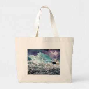 RMS Titanic and Iceberg Painting Large Tote Bag