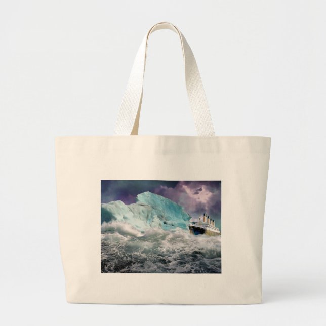 RMS Titanic and Iceberg Painting Large Tote Bag (Front)