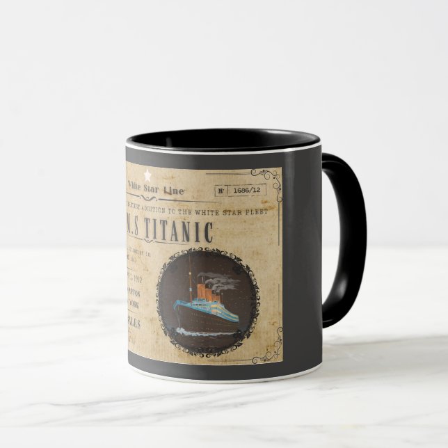 RMS TITANIC BOARDING ADVERSTING MUG (Front Right)