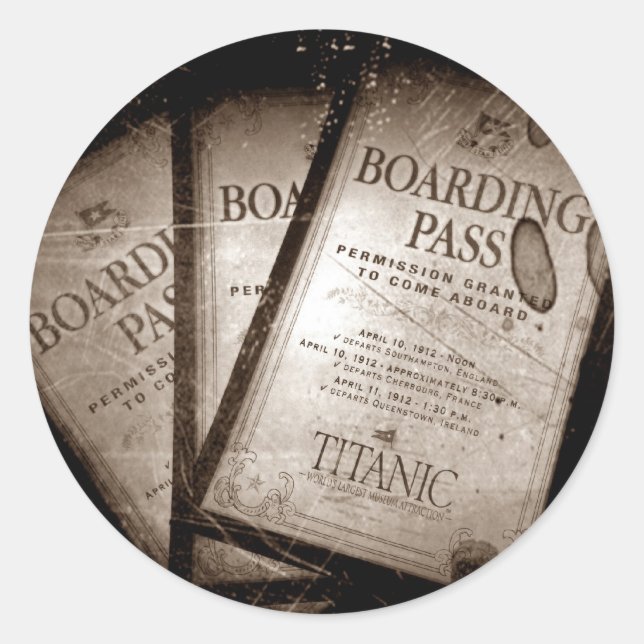 RMS Titanic Boarding Passes Classic Round Sticker (Front)