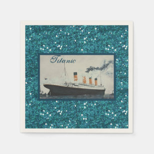 RMS Titanic Deep Blue Glitter White Star Line Ship Napkin