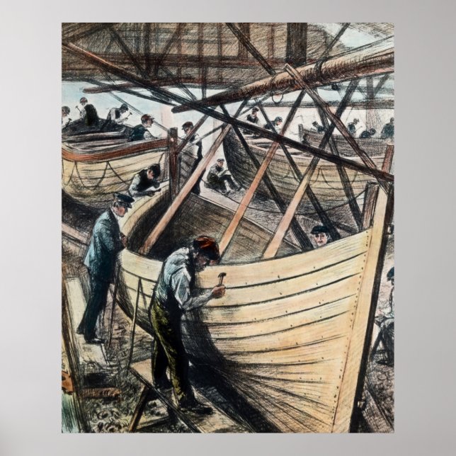 RMS Titanic Lifeboats Being Constructed Belfast Poster (Front)