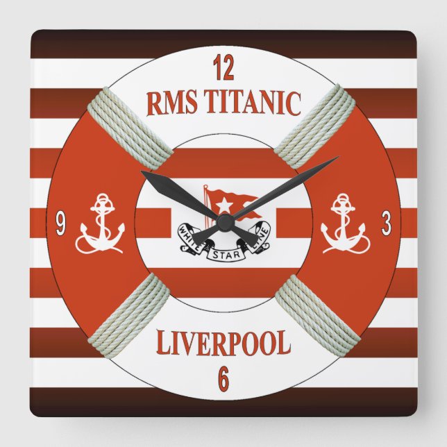 RMS Titanic ~ Liverpool ~ Southampton ~ New York Square Wall Clock (Front)