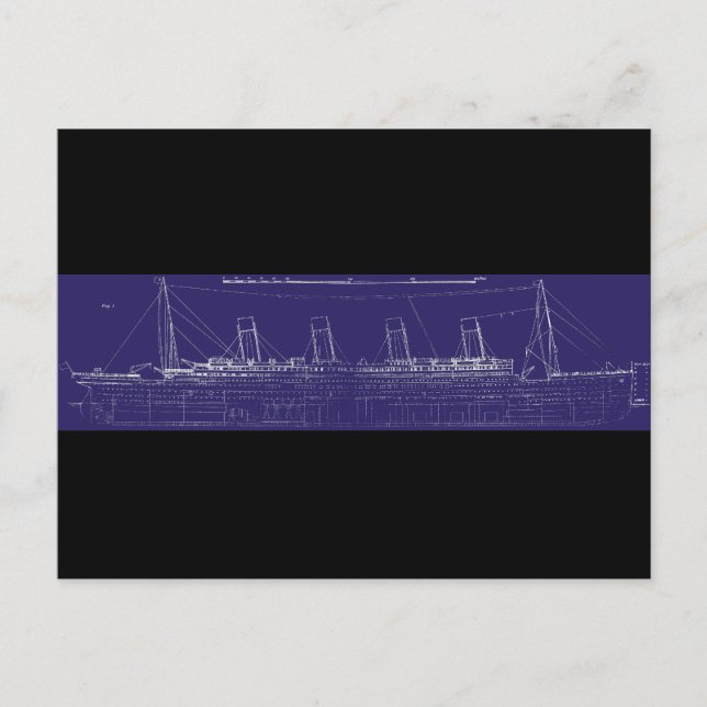 RMS Titanic Original Blueprint, Enhanced for Colou Postcard (Front)