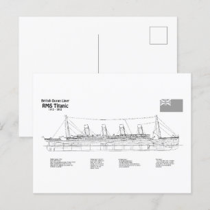 RMS Titanic Ship Blueprint Plans BD Postcard