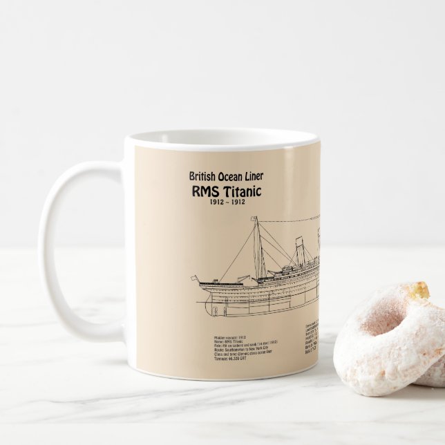 RMS Titanic Ship Blueprint Plans SD Coffee Mug (With Donut)
