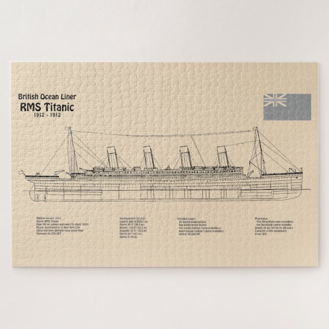 RMS Titanic Ship Blueprint Plans SD Jigsaw Puzzle (Horizontal)