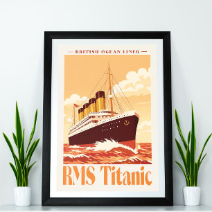 RMS Titanic Vintage Poster. Retro Ocean Liner Art Photo Print