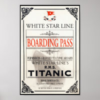 RMS Titanic White Star Line Boarding Pass