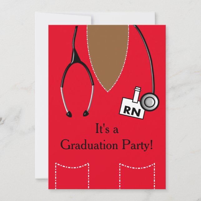 RN Black Nurse Graduation Red Scrub Top Invitation (Front)