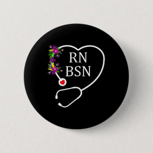 Rn Bsn Registered Nurse Nursing Floral Stethoscope 6 Cm Round Badge
