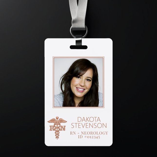 RN Caduceus | Copper Rose Gold Hospital Photo ID ID Badge (Creator Uploaded)