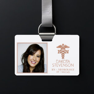 RN Caduceus Copper Rose Gold Medical Photo ID Badge