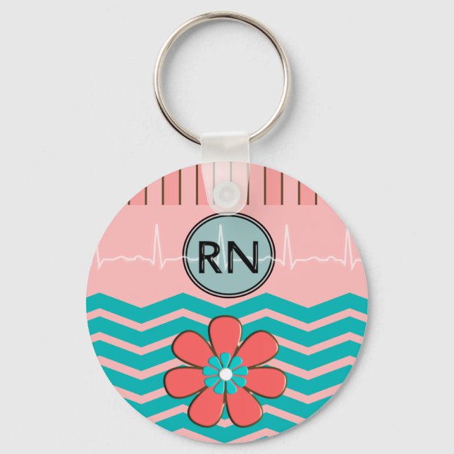 RN Chevron Pattern Pink and Blue Key Ring (Front)