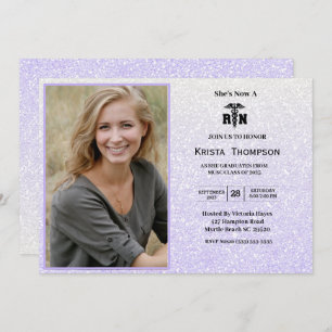    RN  Graduation Party Photo Purple Glitter  Invitation