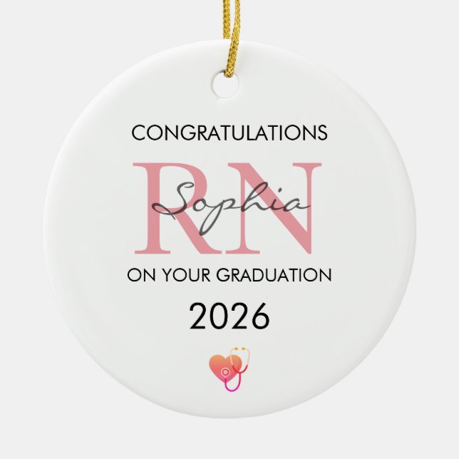 RN Graduation Personalised Name Class of 2026 Ceramic Ornament (Front)