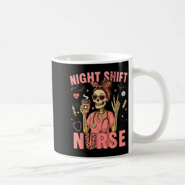 RN ICU Nurse Skeleton Night Shift Halloween Coffee Mug (Right)
