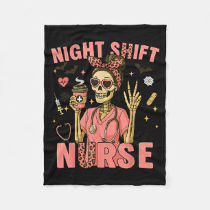 RN ICU Nurse Skeleton Night Shift Halloween Fleece Blanket