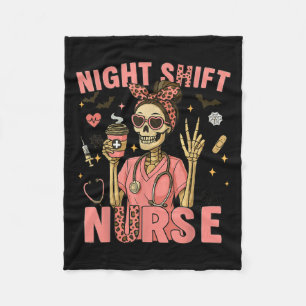 Rn Icu Nurse Skeleton Night Shift Halloween Tee Fleece Blanket