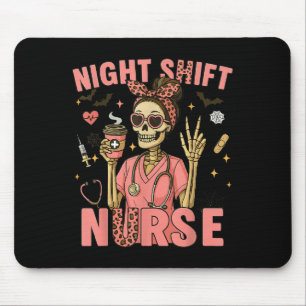 Rn Icu Nurse Skeleton Night Shift Halloween Tee  Mouse Pad