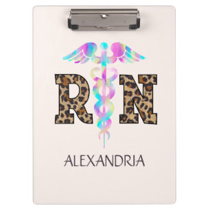 "RN" in Leopard Print- Colourful Medical Logo Clipboard