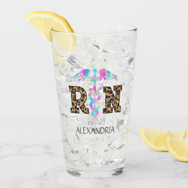 "RN" in Leopard Print- Colourful Medical Logo Glass (Front Ice)