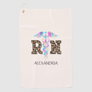 "RN" in Leopard Print- Colourful Medical Logo Golf Towel