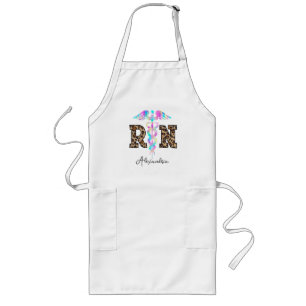 "RN" in Leopard Print- Colourful Medical Logo Long Apron