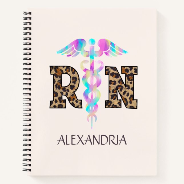 "RN" in Leopard Print- Colourful Medical Logo Notebook (Front)