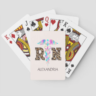 "RN" in Leopard Print- Colourful Medical Logo Playing Cards