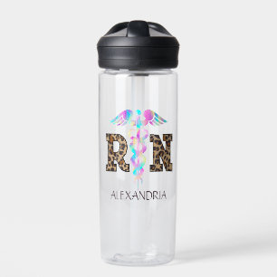 "RN" in Leopard Print- Colourful Medical Logo Water Bottle