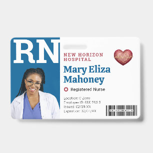 RN Medical Employee Photo ID Badge Barcode QR