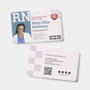 RN Medical Employee Photo ID Badge Barcode QR